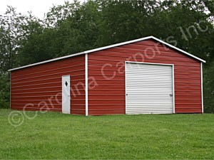 Boxed Eave Roof Style Fully Enclosed Garage with Walk In Door and Garage Door